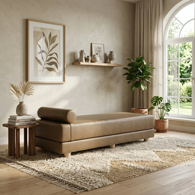  Lit de jour Alon Ultraleather - Méridienne escamotable avec matelas en mousse à mémoire de forme - Ultraleather brun selle