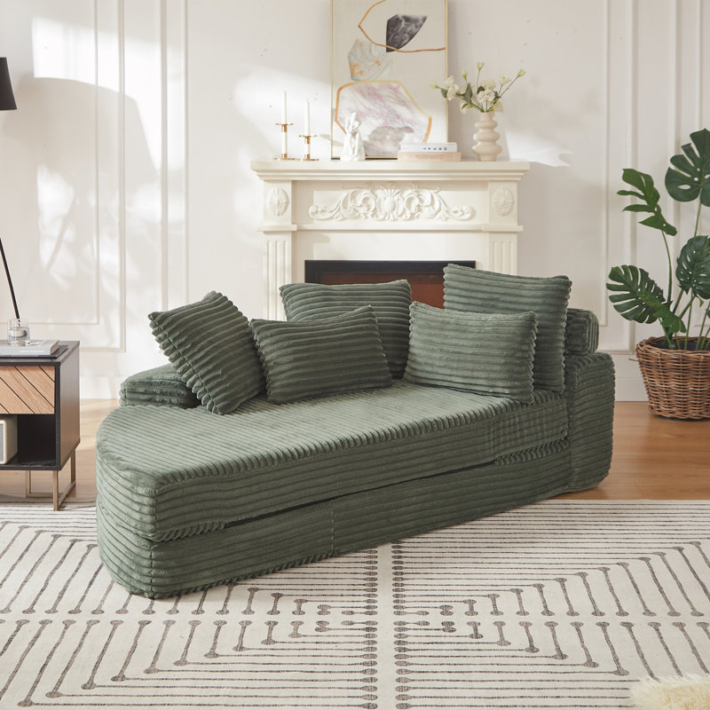 Canapé-lit semi-circulaire 2 en 1 avec coussin de nuque et coussins décoratifs, Vert
