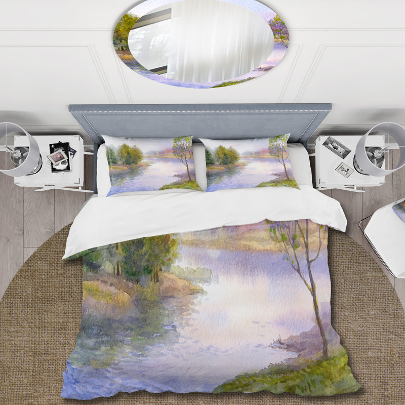 Ensemble de housse de couette seul arbre sur la berge de la rivière Lake House - microfibre de polyester