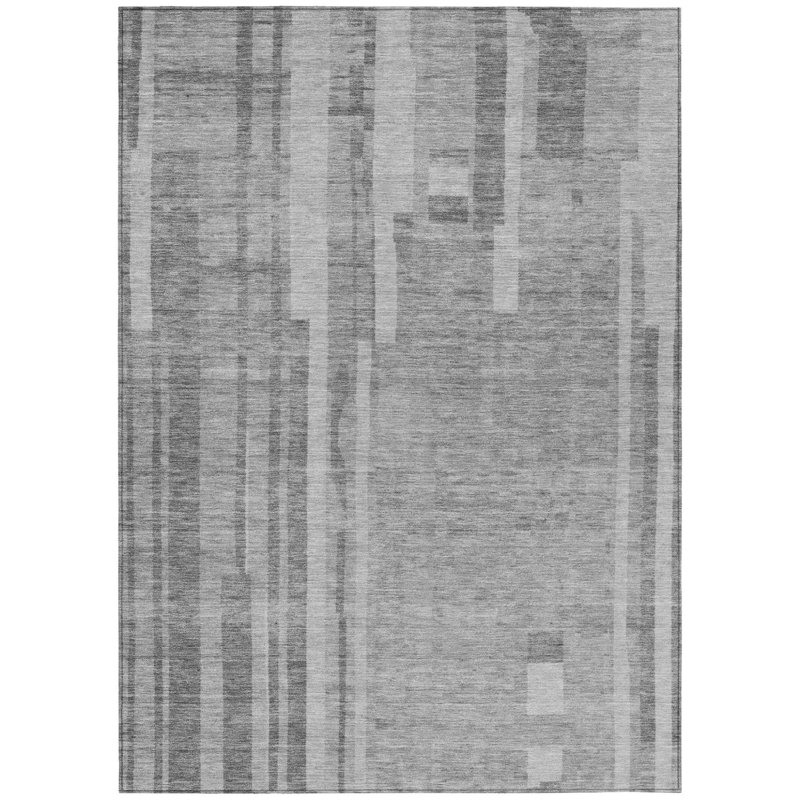 3' X 5' Gray And Silver Striped Washable Indoor Outdoor Area Rug
