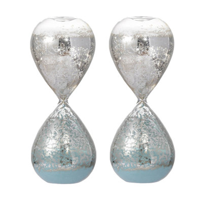 Set of 2 Peleus 30-Minute Silvered Glass Hourglass with Jade Sand, 8 Inch Decorative Timer