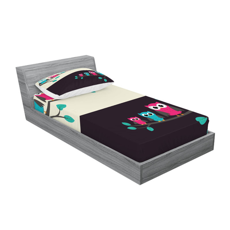 Multicolore drap-housse et coussin décoratif Ambesonne, Ensemble de draps pour lit simple + 3 pièces supp