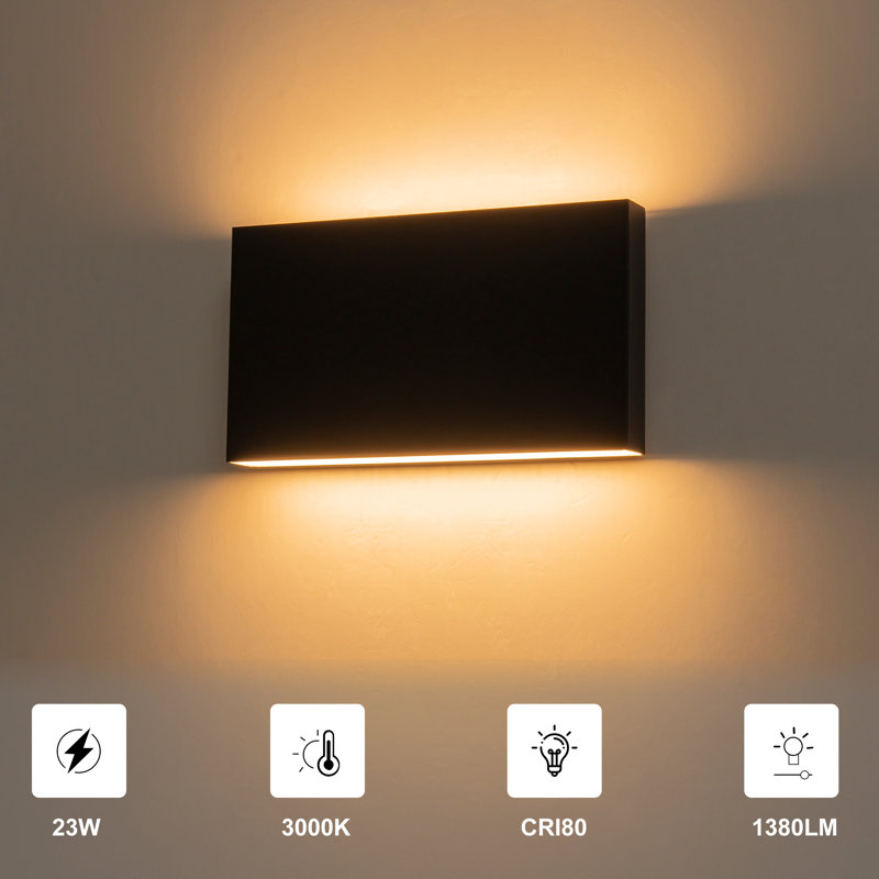 Dimmable Rectangle Led Outdoor Wall Light, 5.51" H x 9.84" W x 1.77" D, Matte Black