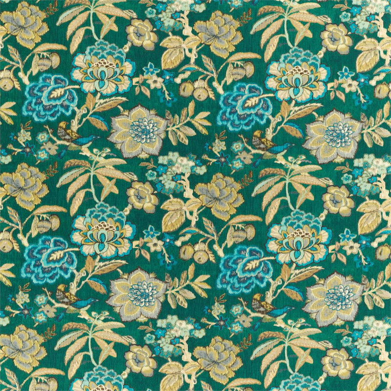 Indra Flower Fabric, Emerald