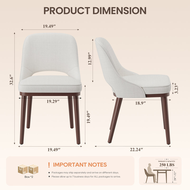 Chaises de salle à manger 19,5 po, Walnut Beige