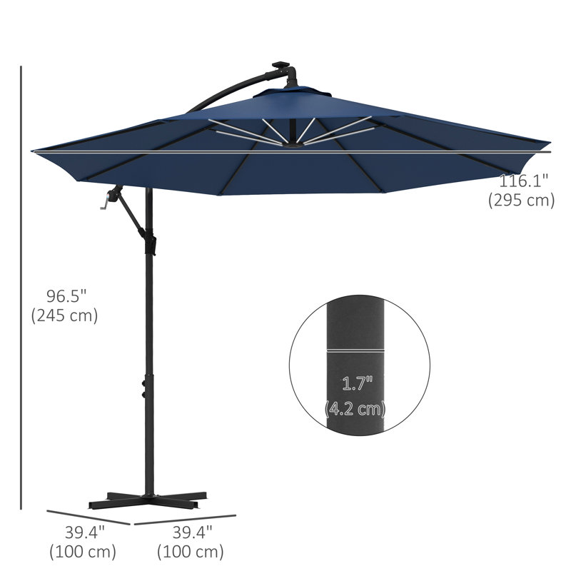Parasol de patio en porte-à-faux décalé avec lumières solaires, base, Bleu