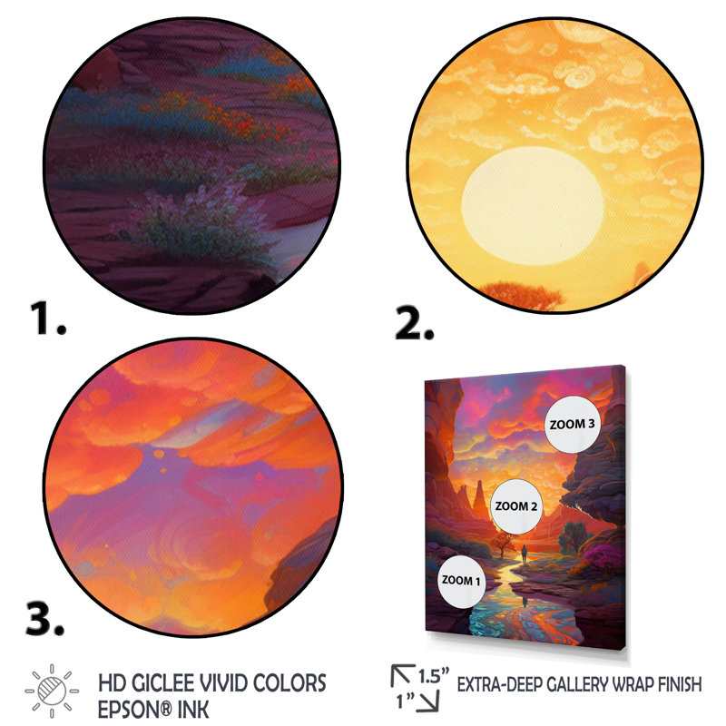 «Dreamscape Sunrise Over Rainbow Mountain River», reproduction sur toile, H 44 po x l 34 po x P 1,5 po, Cadre flottant noir