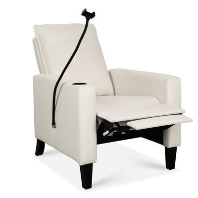 Fauteuil inclinable beige pour chambre à coucher - réglable avec porte-gobelet pour adultes, rembourrage et support pour accoudoirs, téléphone moderne