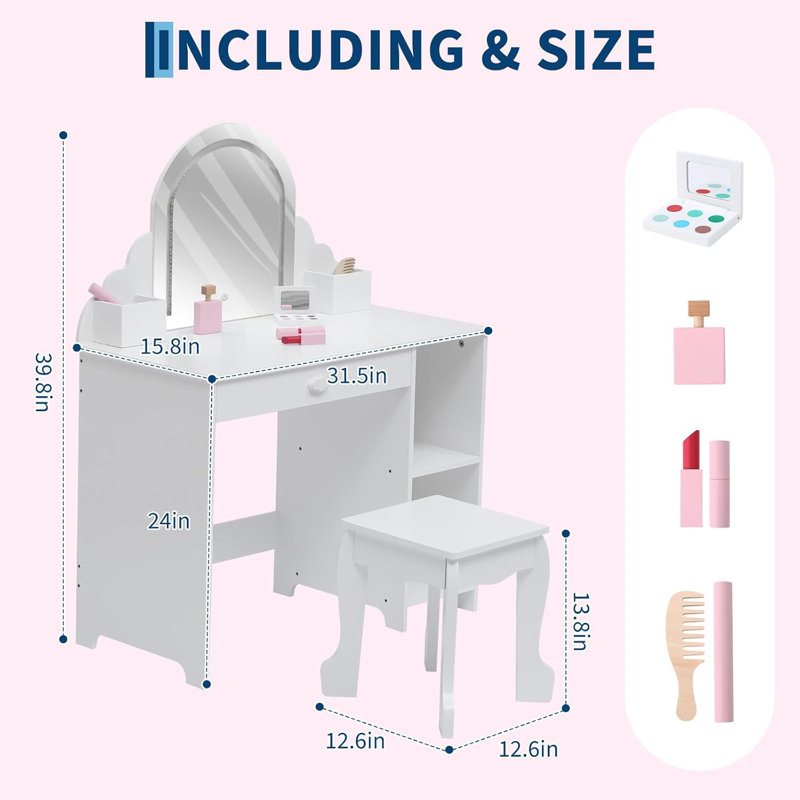 Dressing Table with Mirror, White