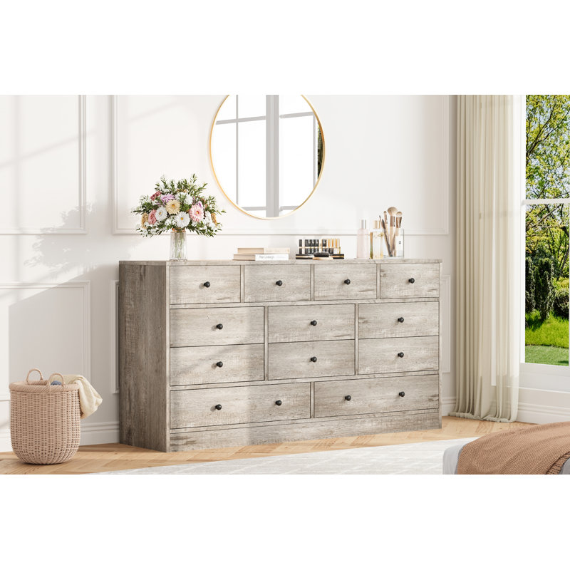 Commode pour chambre à coucher, commodes à 12 tiroirs et commodes, commode avec tiroir de rangement en bois et prise de courant, 61 po
