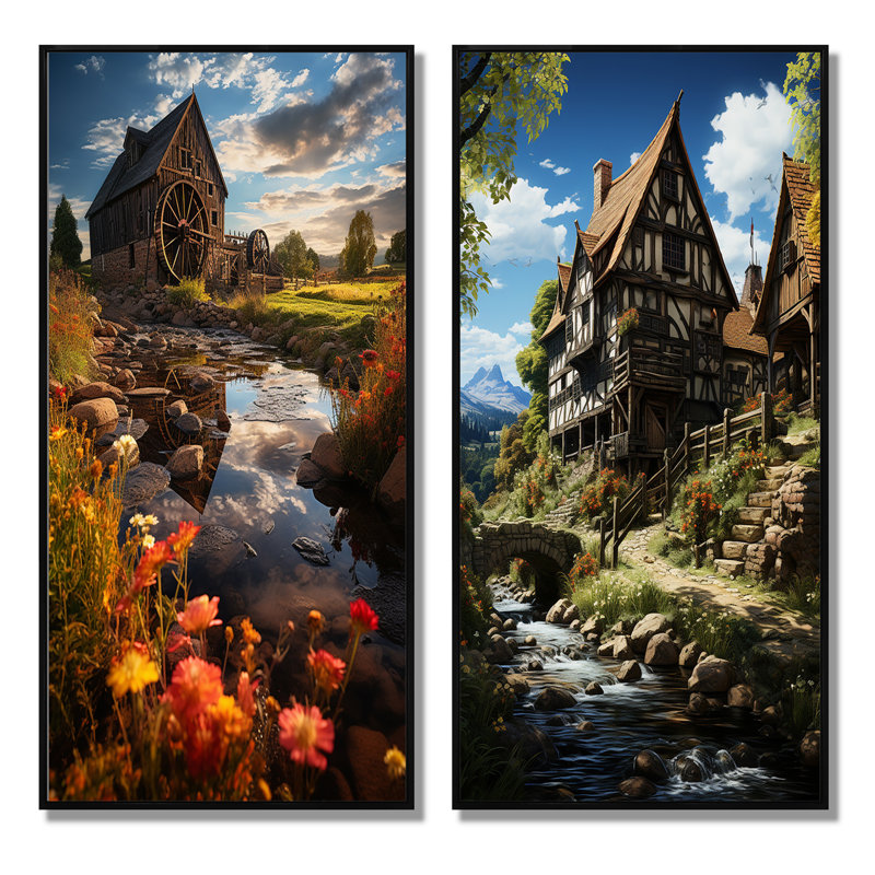 «Coral Gray Mills Meadow Mill», 2 pièces, Cadre noir, H 20 po x l 24 po