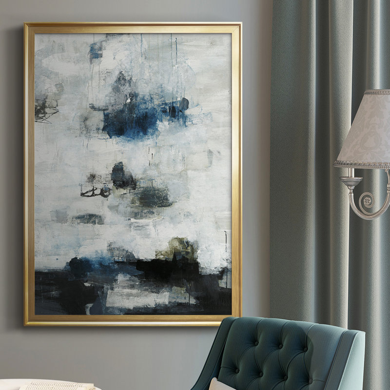 Reproduction encadrée noire et bleue de qualité supérieure - prête à être accrochée, Encadrement doré