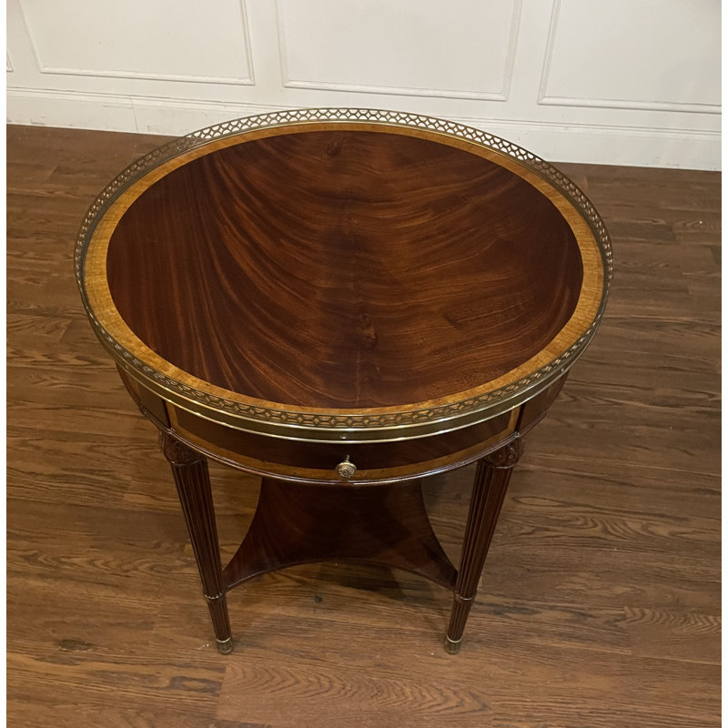 Round Mahogany End Table with Brass Gallery
