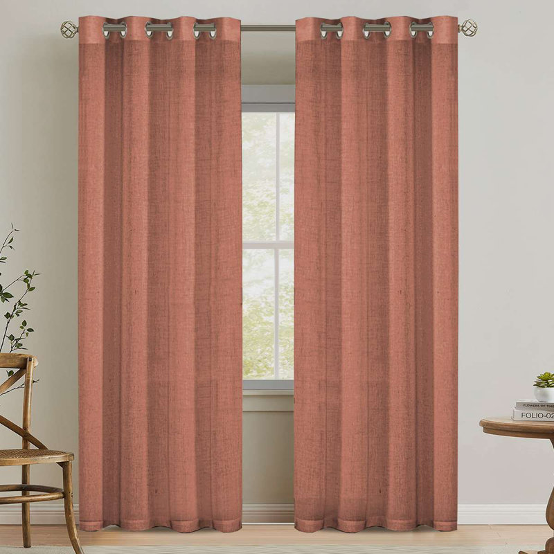Linen Grommet Curtains for Living Room 2 Panel Drape Semi Sheer Neutral Country Rustic Farmhouse Boho Curtain Bedroom Muslin Look Light Filtering