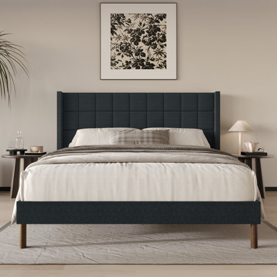 Linen Platform Wingback Bed 