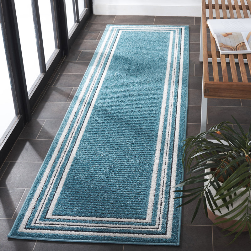 Tapis Brysin 634 en turquoise / ivoire, Tapis de couloir 2 pi 2 po x 8 pi