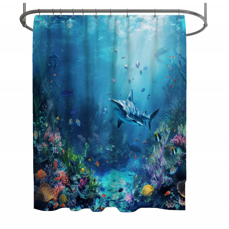 Shark Marine Warm Shower Curtain, 73" H x 70" W