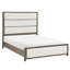 Très grand lit à panneau gris contemporain avec tissu en chenille beige sur la tête de lit et, essentiel pour une chambre à coucher moderne, sommier tapissier avec pieds de lit rembourrés et meubles-1788412421