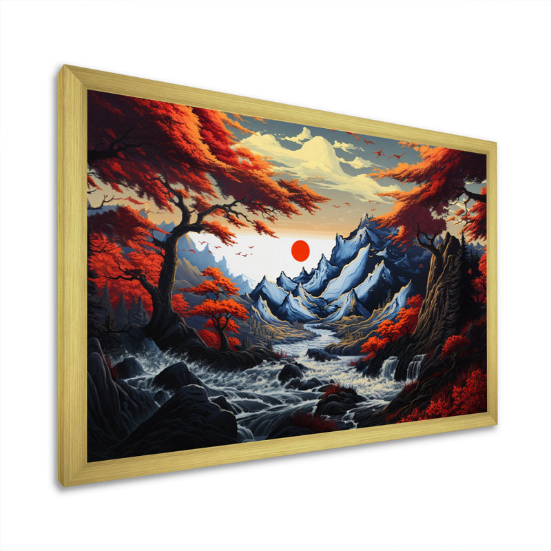 Charmant paysage asiatique sur toile, H 24 po x l 32 po x P 1 po, Cadre doré à une seule photo