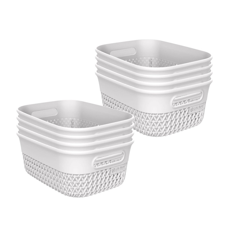  4 Qt Decorative Storage Basket, Small Home Organizer, White, 8 Pack, White