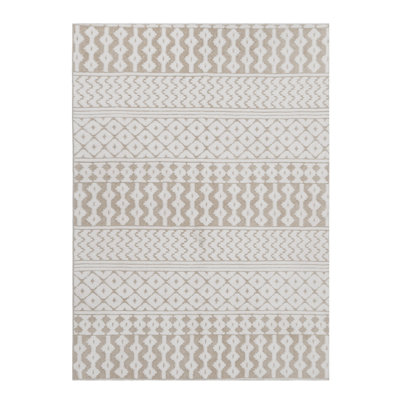 Bohemian Neutral Tribal Stripe Soft Cotton Velvet Area Rug