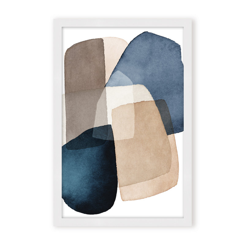 Abstract Blue Brown Blocks by  - Picture Frame Painting on Paper, 24" H x 16" W x 1.125" D, Black, Framed Print