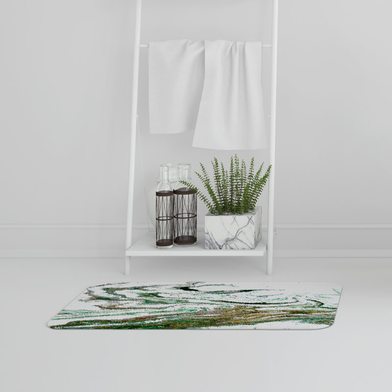 Akelah Non-Slip Bath Rug, Green/Brown Abtracts 1 