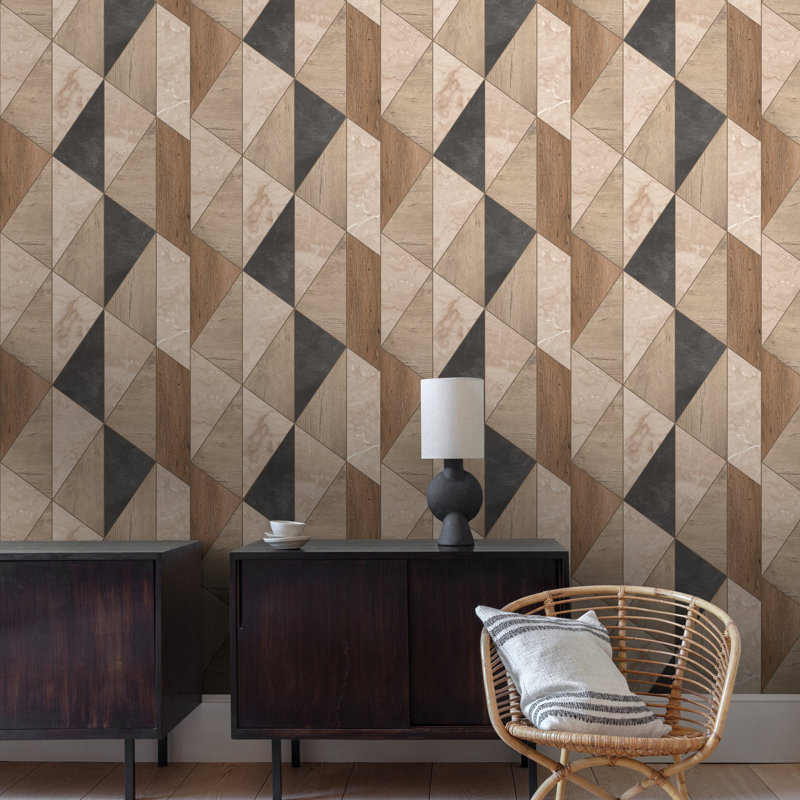 Arcadia Collection Geometric Triangles Wallpaper Roll, Brown