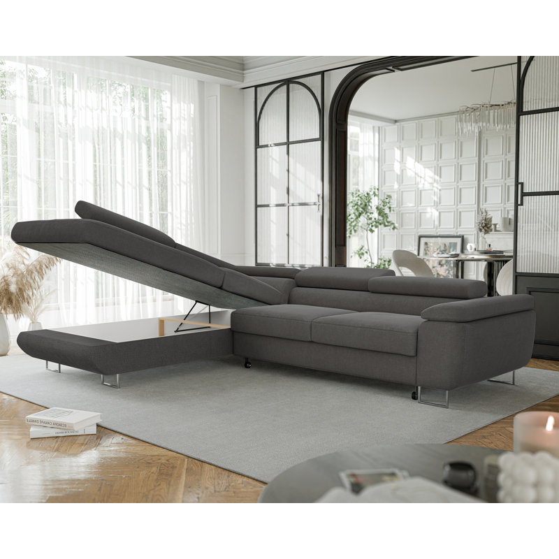 4 Seater Sofa Bed, Grey, Left Hand Facing