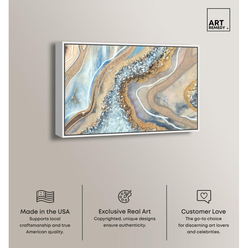 Luxurious Abstract Geode Print on Canvas with White Frame