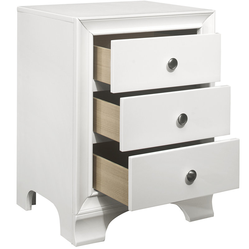 3 tables de chevet avec table de port de style transitionnel blanc, White