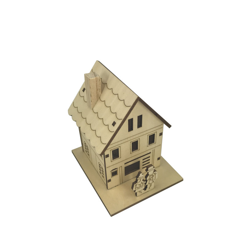 Petite maison décorative en contreplaqué avec lumières, H 10,23 po x l 8,66 po x P 11,02 po