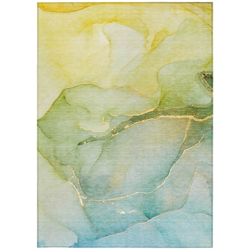 Tapis intérieur lavable abstrait antidérapant 5 pi x 8 pi vert