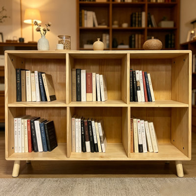 Étagère de rangement en bois à 6 cubes, bibliothèque ouverte autoportante avec pieds, rangement en bois massif naturel pour salon, chambre à coucher, bureau, entrée