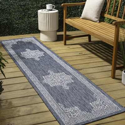 Tapis d'intérieur / extérieur bleu / crème Graysin