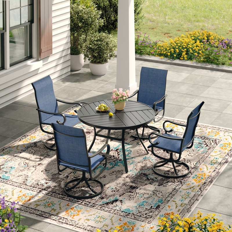 Ensemble repas d'extérieur pour 4 personnes avec chaises pivotantes 4 personnes, Noir / Bleu