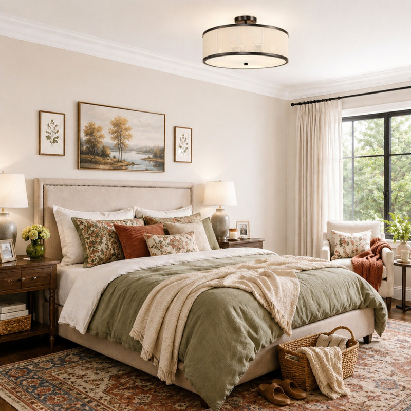 18" Rope Semi-Flush Mount Ceiling Light, 4, 9" H x 18" W x 18" D, Bronze