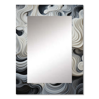 Monochrome Op Art Black And White Waves II - Op Art Wall Mirror, White Decorative Mirror, Printed Metal Art