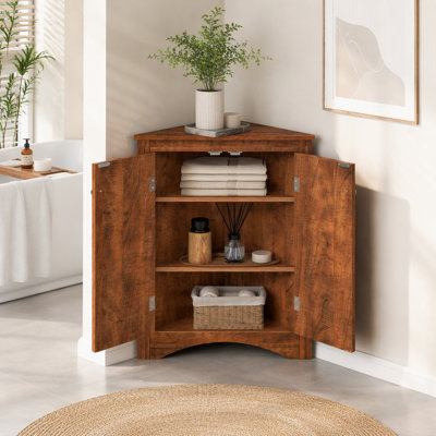 Armoire de rangement autoportante triangulaire avec tablettes réglables pour la salle de bain