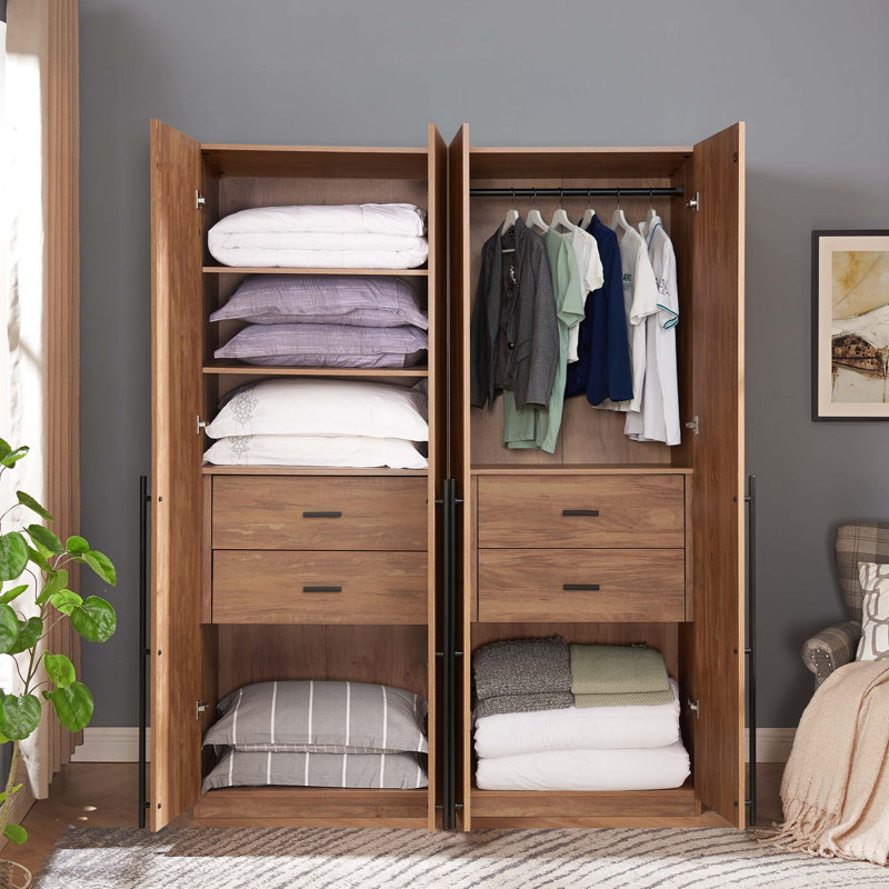 Armoire modulaire autoportante avec barre de suspension, tiroirs et tablettes Lee, Dorée