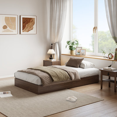 Base de lit plateforme simple - support de lattes en bois naturel, pas de sommier tapissier, conception sur pied, structure sans tête de lit minimaliste, assemblage facile, base robuste et à l'épreuve de la poussière