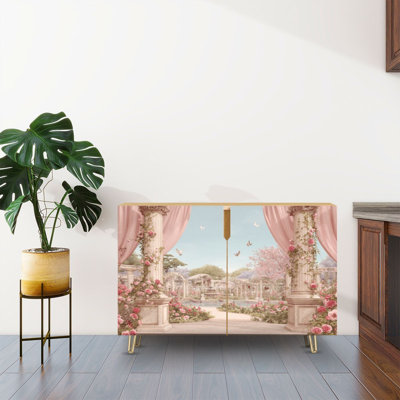 Buffet Buffet avec rangement Romantiques arches de jardin roses roses avec 2 portes pour salon et cuisine