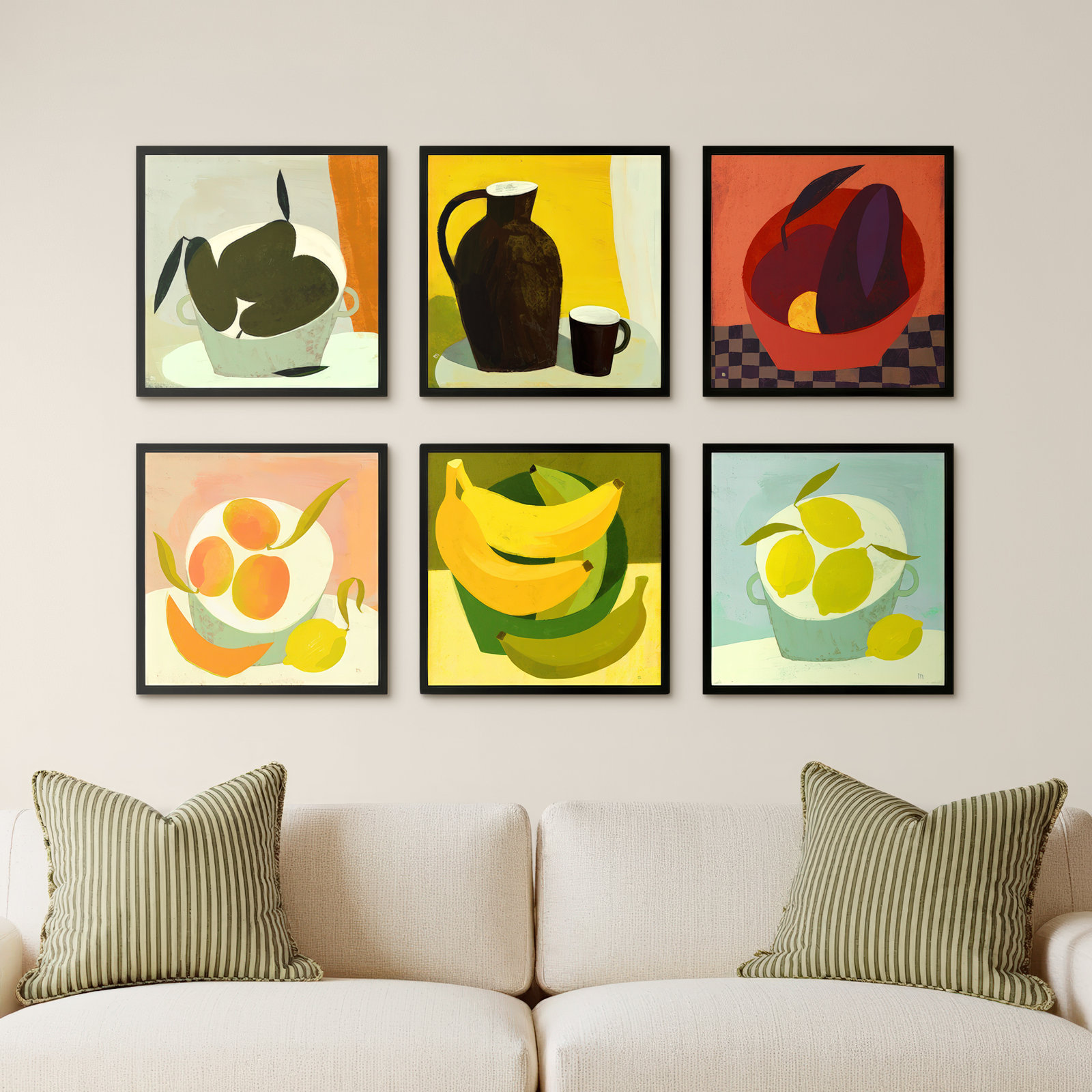 Julina "Fruits" 6-Piece Painting Set, Black, 16" H x 16" W x 1.25" D