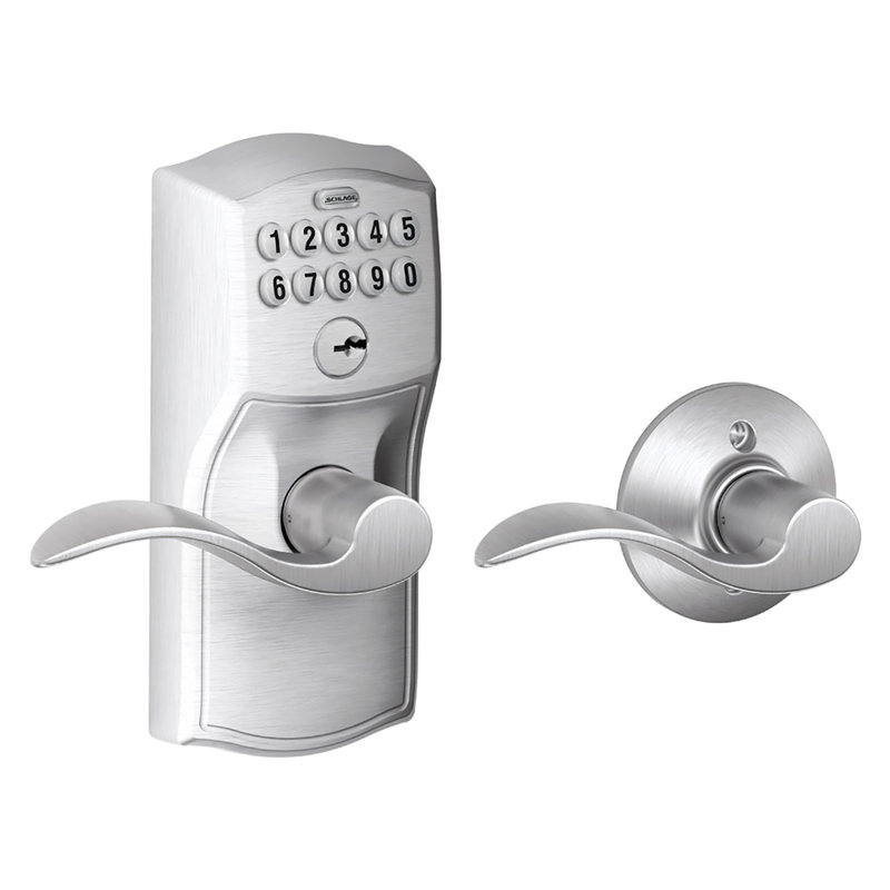 Accent Keypad Lever with Camelot Trim, Yes, Satin Chrome, Keyed Alike