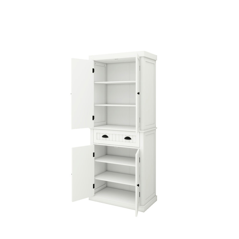 Unité de rangement de salon 71 "- blanc. 4 portes, tiroir, 2 tablettes réglables. Peut contenir divers articles, des objets de garde-manger enduits. Look moderne, revêtement, structure stable, assemblage sans effort