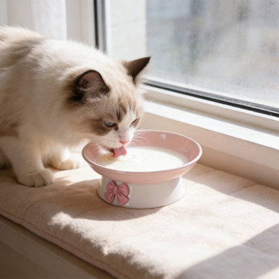 Bol surélevé en céramique pour animaux 6,02 po x 6,02 po x 2,36 po, rose