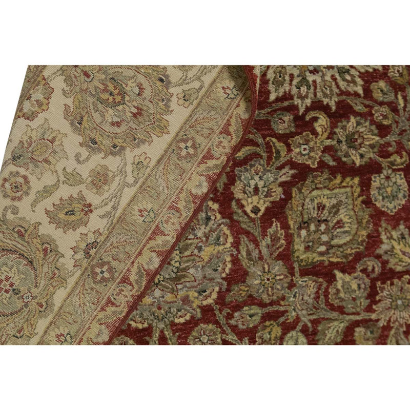 Tapis unique rouge / ivoire / brun noué à la main 8 pi 11 po x 12 pi 2 po