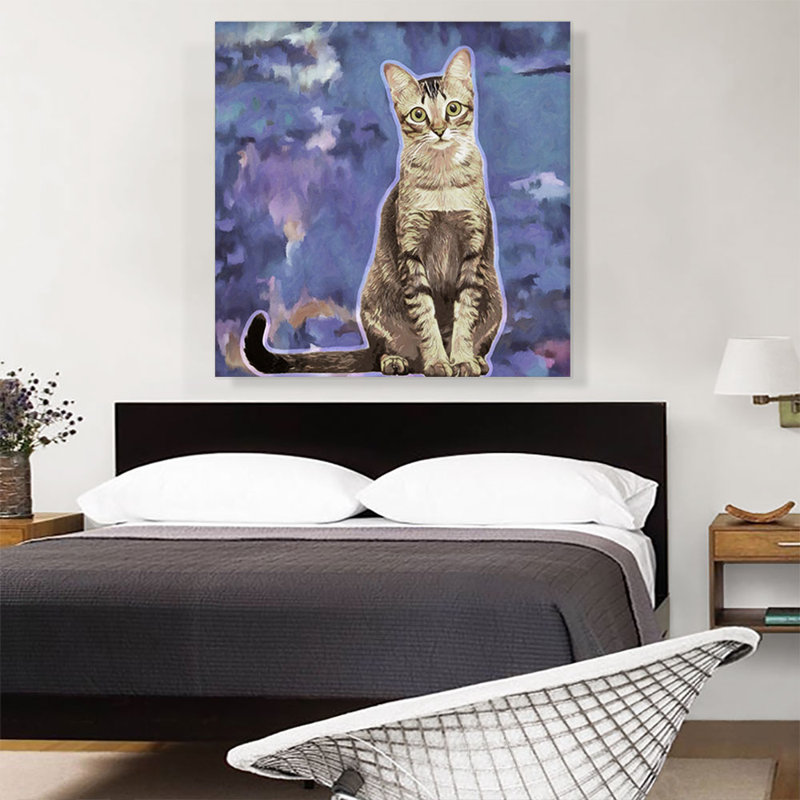 Reproduction de peinture sur toile enveloppée de race de chat singapoura, violet, H 36 po x l 36 po x P 0,75 po