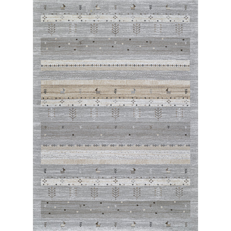 Madeley Machine Made Power Loom Polyester Area Rug in Gray/Beige, Rectangle 2' x 3'7"