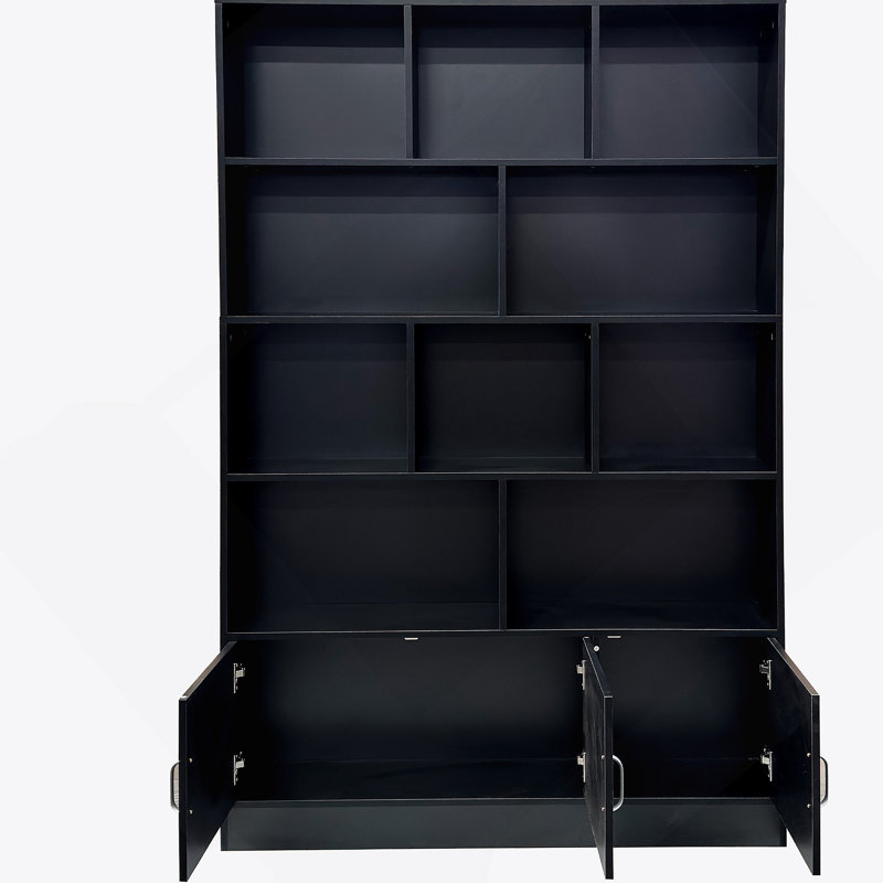 Bibliothèque de 70,87 po de hauteur avec 10 cubes et 3 portes, bibliothèque à 4 niveaux, bibliothèque ouverte avec armoire, rangement à cubes moderne pour le salon et le bureau